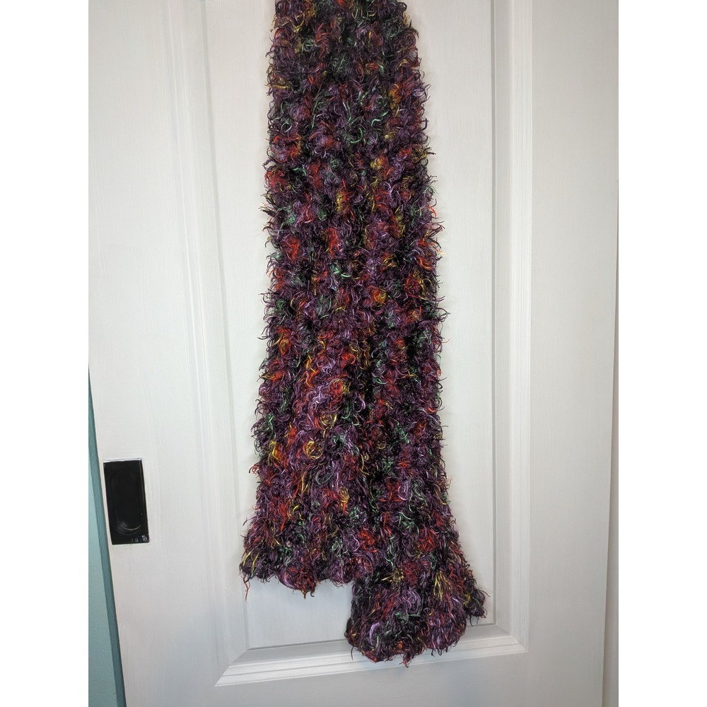 Handmade Purple Multicolor Eyelash Yarn Shaggy Fuzzy Long Scarf Whimsical Knit
